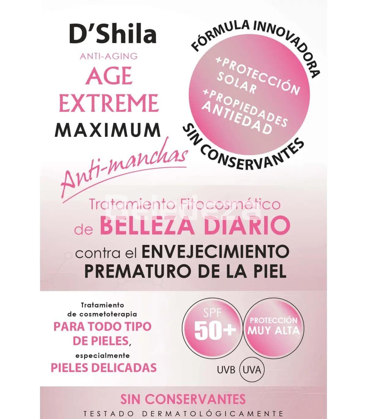 AGE EXTREME MAXIMIUM SPF 50+ Crema Facial Hidratación, Antimanchas y Antienvejecimiento 60ML D'SHILA - Imagen 2