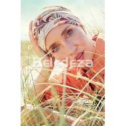 AMIA TURBAN LINEN BEIGE LEAFS Turbante Amia Lino Beige Estampado Hojas - Imagen 1