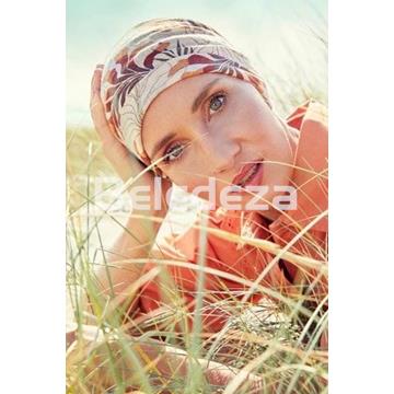 AMIA TURBAN LINEN BEIGE LEAFS Turbante Amia Lino Beige Estampado Hojas - Imagen 1