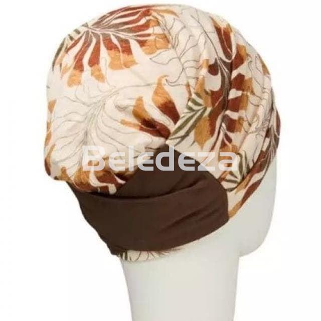 AMIA TURBAN LINEN BEIGE LEAFS Turbante Amia Lino Beige Estampado Hojas - Imagen 3