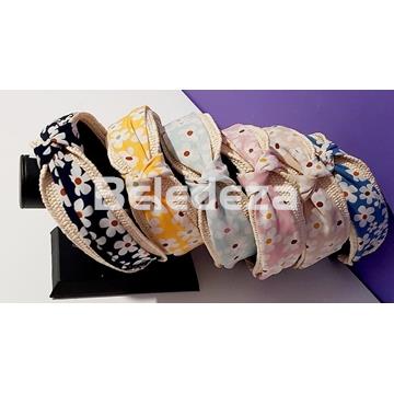 DIADEMA ANCHA RAFIA Y TELA COLORES CON FLORES - Imagen 1