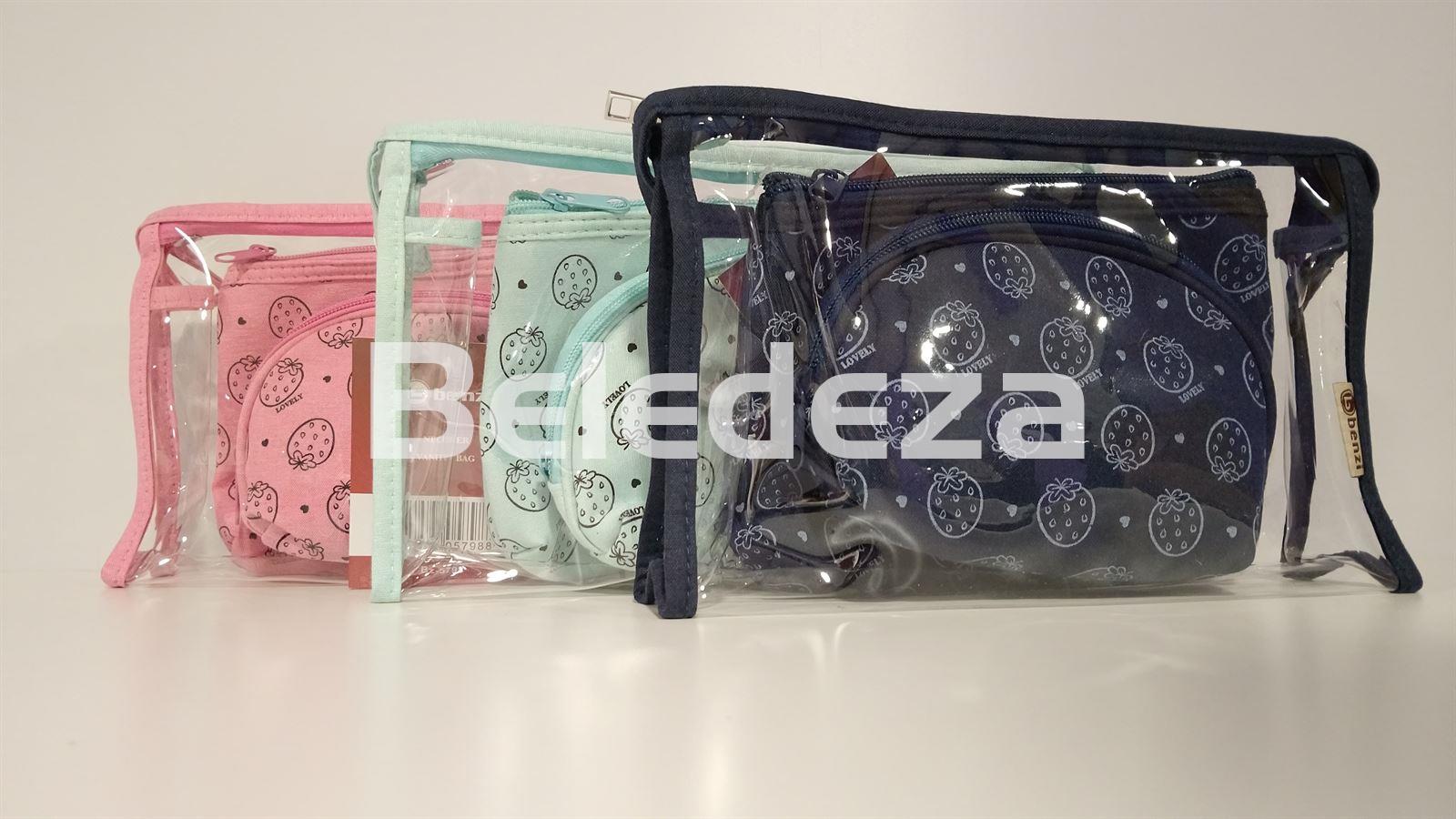 JUEGO 3 NECESERES TELA ESTAMPADO FRESAS BENZI - Imagen 1