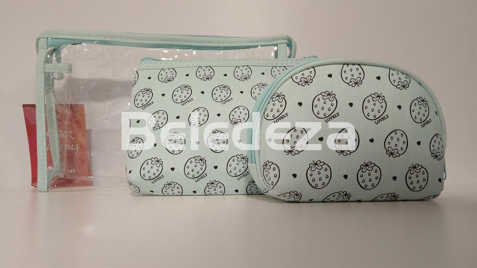 JUEGO 3 NECESERES TELA ESTAMPADO FRESAS BENZI - Imagen 2