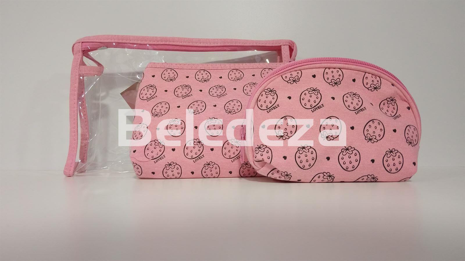 JUEGO 3 NECESERES TELA ESTAMPADO FRESAS BENZI - Imagen 3
