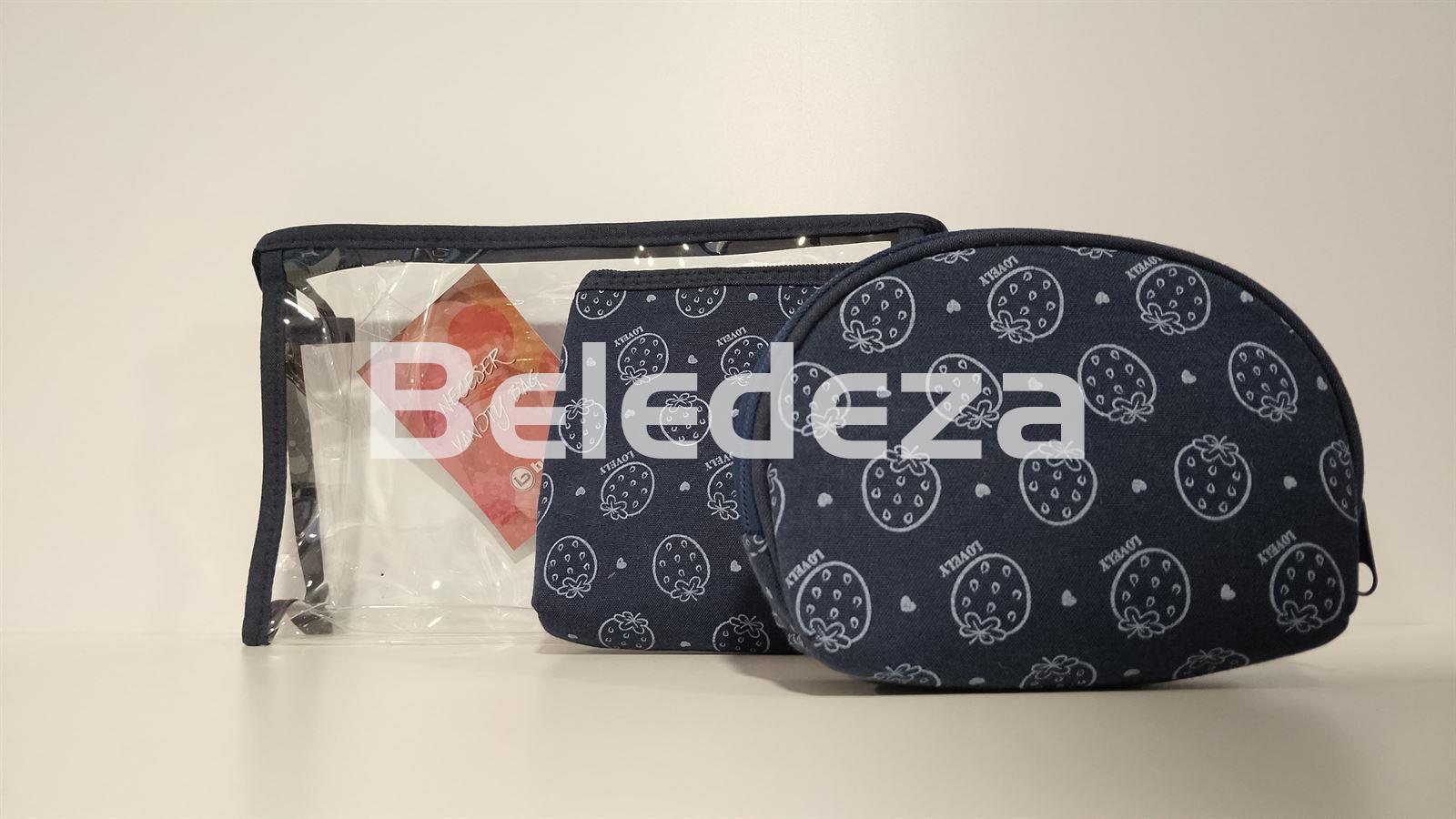 JUEGO 3 NECESERES TELA ESTAMPADO FRESAS BENZI - Imagen 4