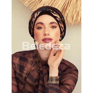 SCARLETT BOHO TURBAN SET VELVET SHINY BROWN & ANIMAL MIX Turbante Scarlett Boho Marrón & Animal Print - Imagen 1