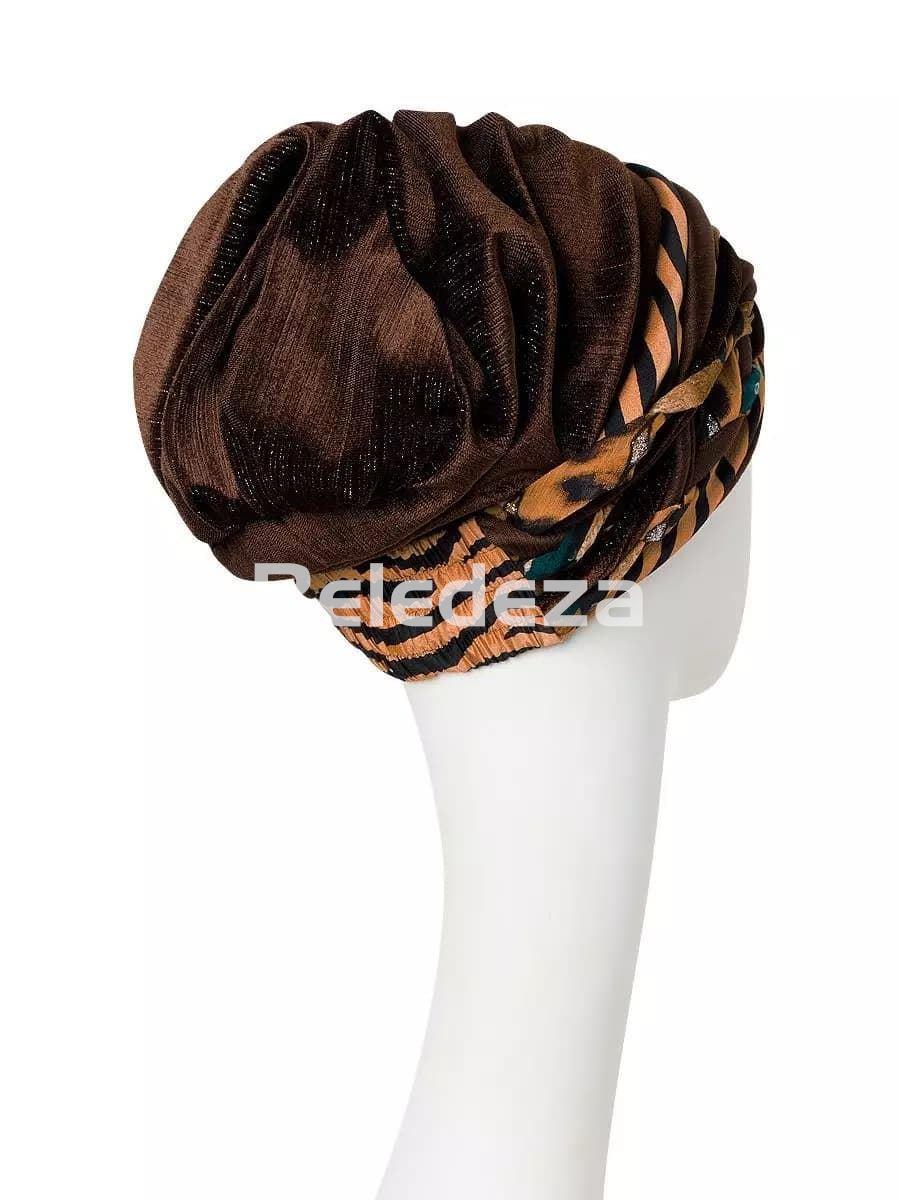 SCARLETT BOHO TURBAN SET VELVET SHINY BROWN & ANIMAL MIX Turbante Scarlett Boho Marrón & Animal Print - Imagen 3