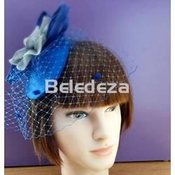 TOCADO BASE AZULÓN CON FLOR EN PLATA - Imagen 2